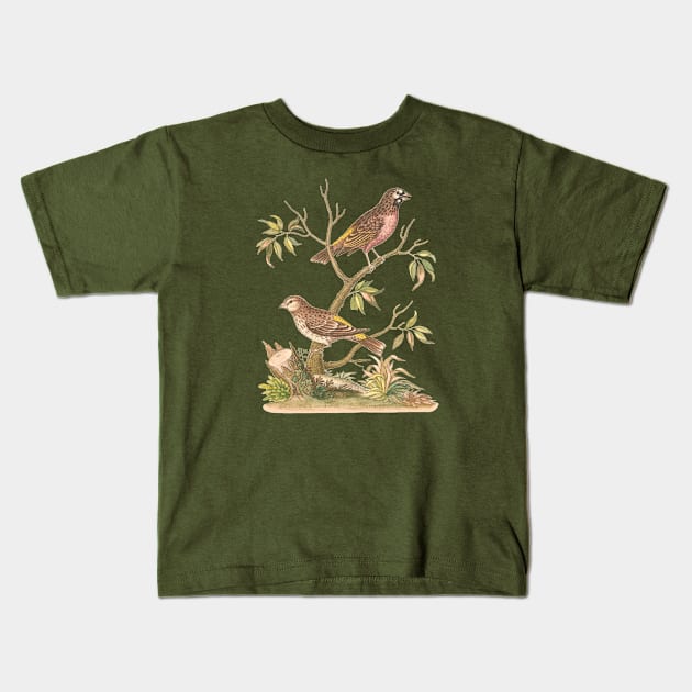 Pair of Birds Vintage Nature Illustration Kids T-Shirt by Biophilia